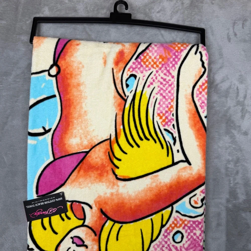 Ed Hardy California Girls Beach Towel 100% Cotton Pink Pinup Tattoo Art 36x68